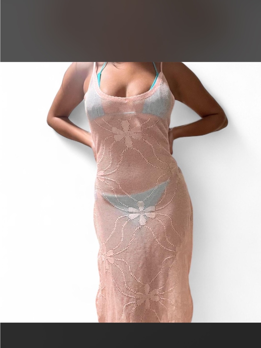 Sheer Floral Knit Swim Coverup Dress - Blush Pink